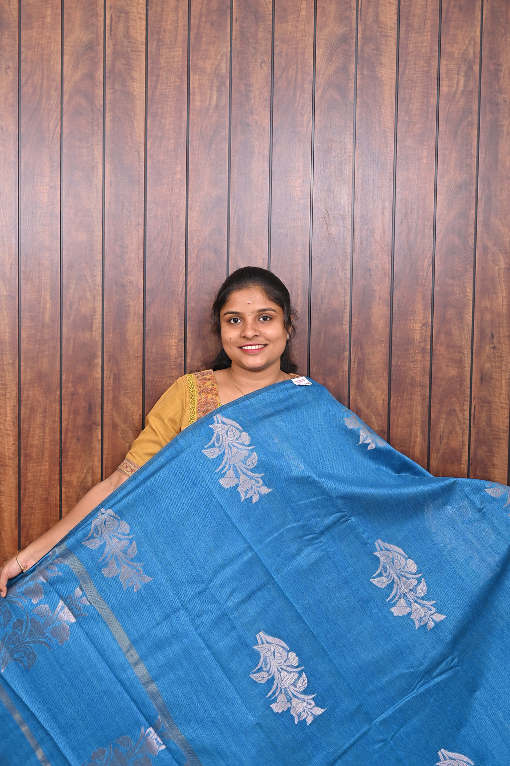 Function Wear Saree SLM-FWR-0003 - Blue with silver floral motifs - front view