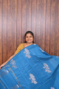Function Wear Saree SLM-FWR-0003 - Blue with silver floral motifs - front view