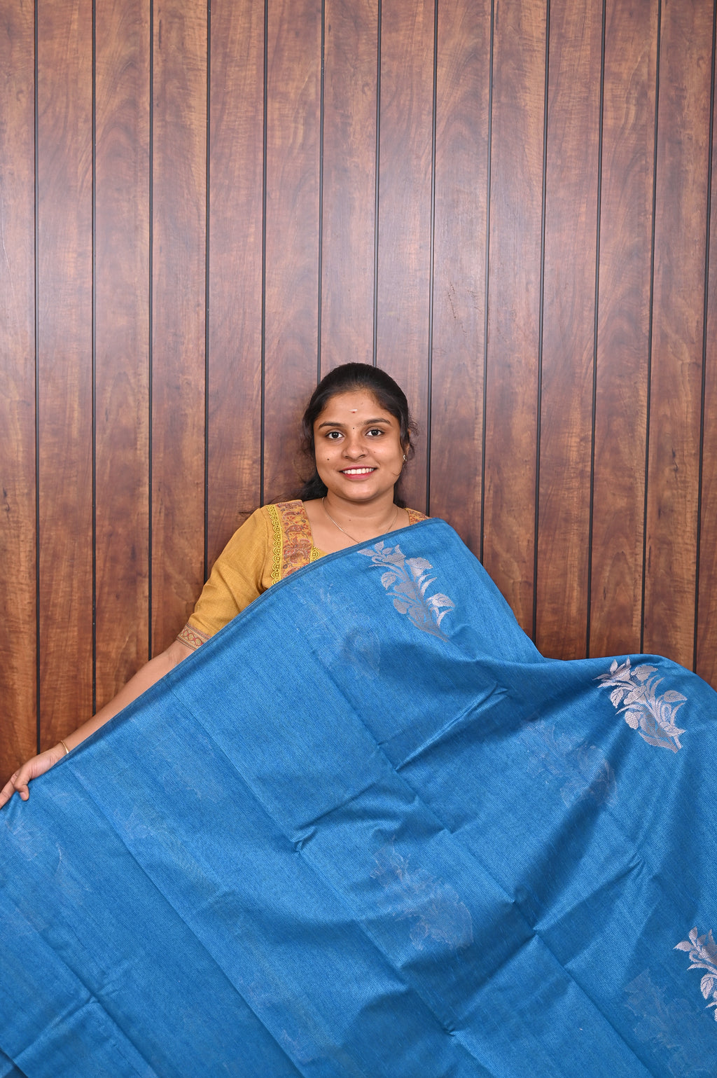 Function Wear Saree SLM-FWR-0003 - Blue with silver floral motifs - second view