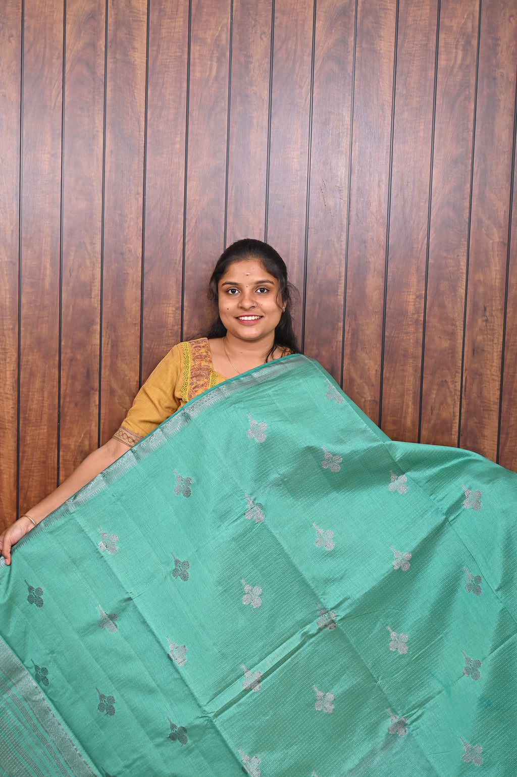 Function Wear Saree SLM-FWR-0004 - Sea green with butta motifs - front view