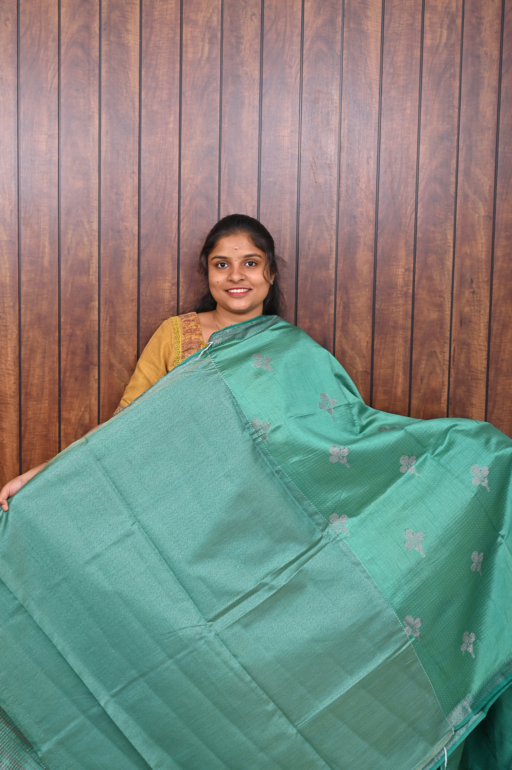 Function Wear Saree SLM-FWR-0004 - Sea green with butta motifs - second view