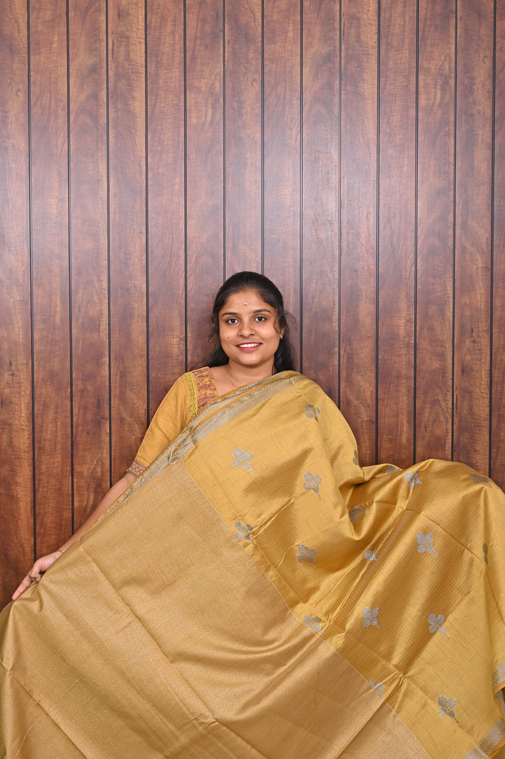 Function Wear Saree SLM-FWR-0005 - Mustard yellow with butta motifs - second view
