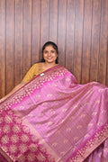 Function Wear Saree SLM-FWR-0009 - Pink with a magenta floral border - front view