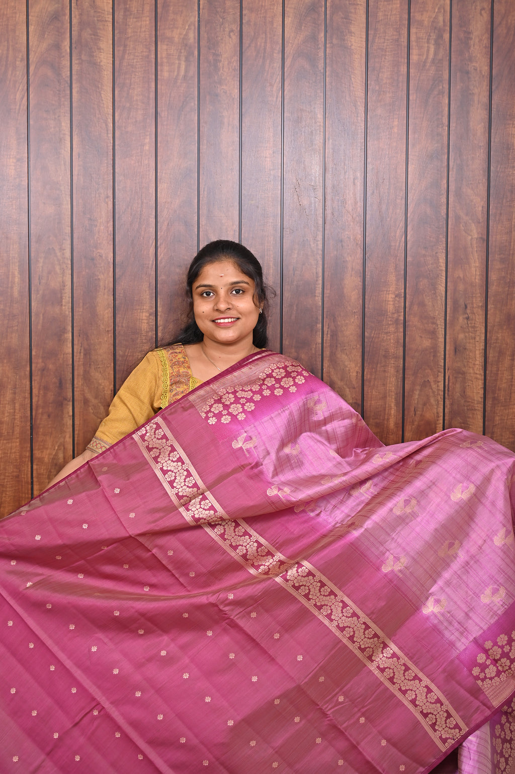 Function Wear Saree SLM-FWR-0009 - Pink with a magenta floral border - second view