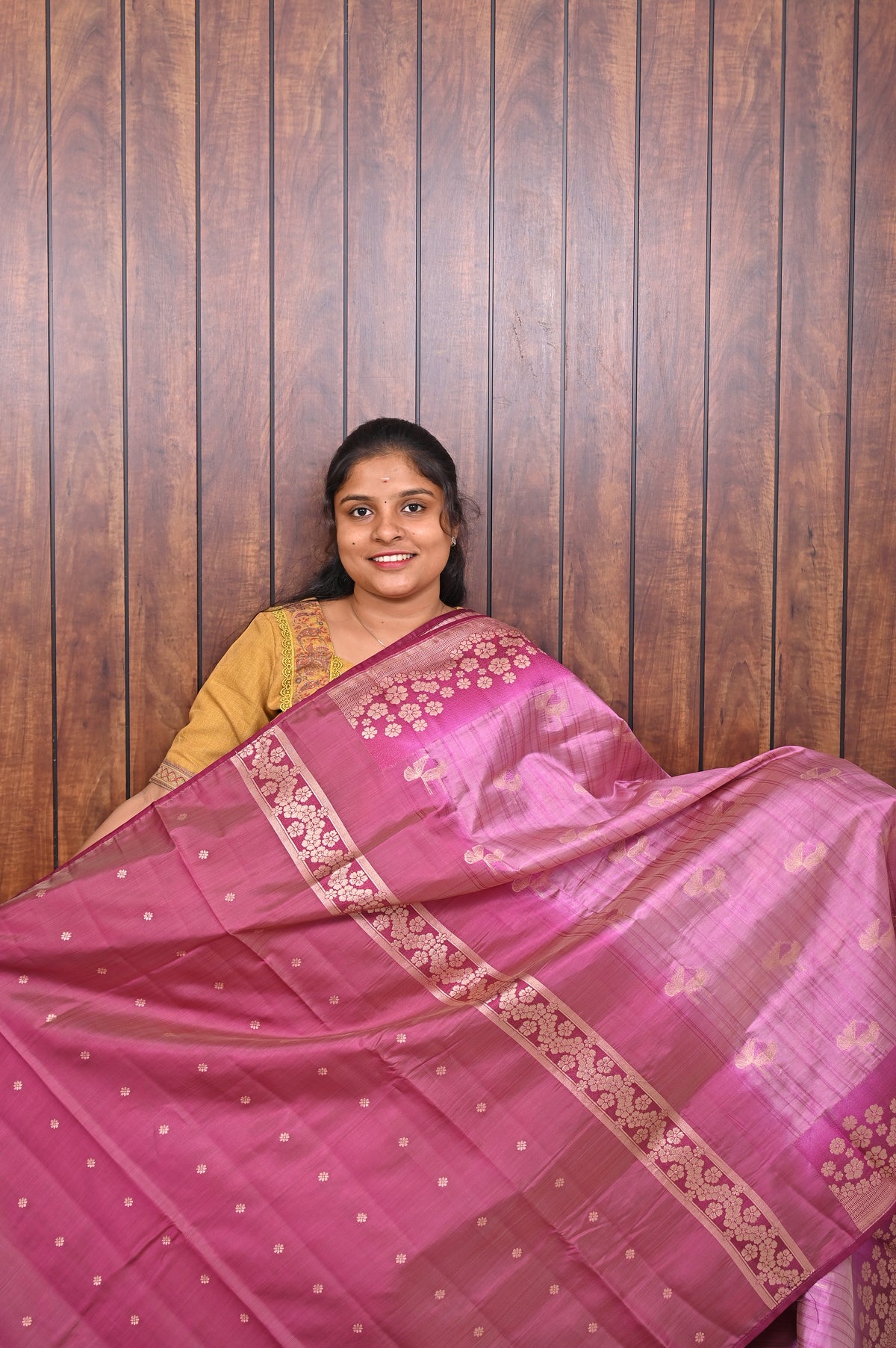Function Wear Saree SLM-FWR-0009 - Pink with a magenta floral border - second view