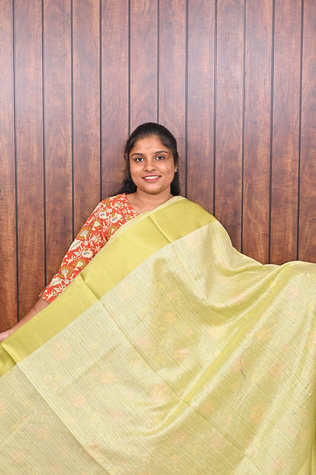 Function Wear Saree SLM-FWR-0011 - Pista green with an all-over floral print - second view