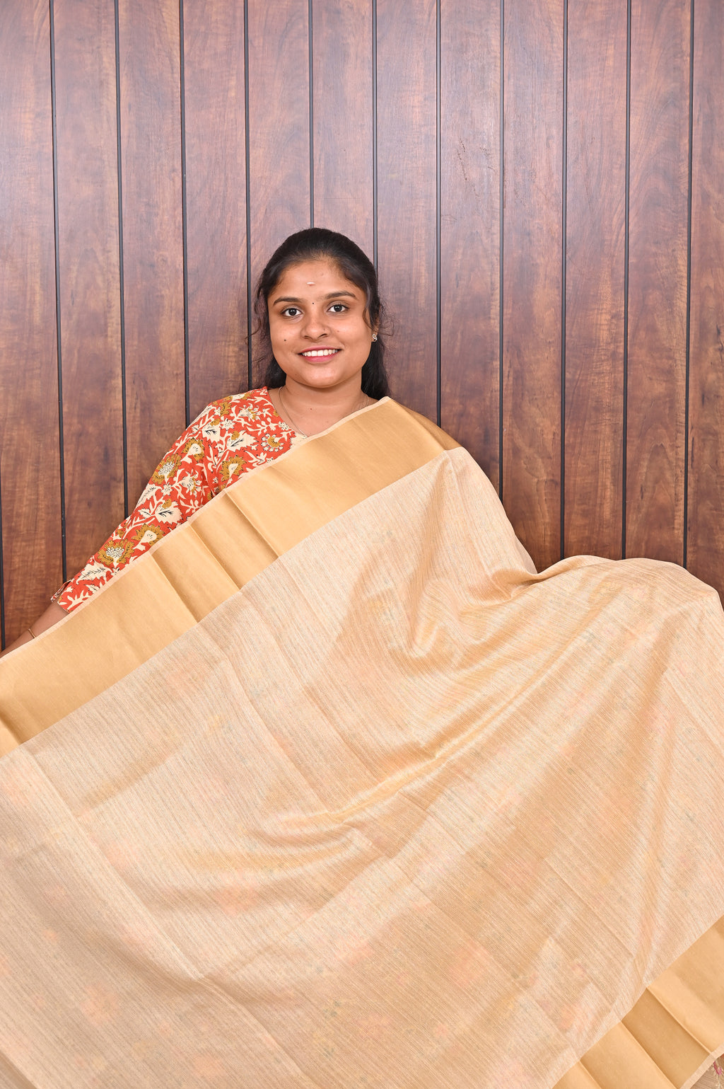 Function Wear Saree SLM-FWR-0013 - Cream with an all-over floral print - second view