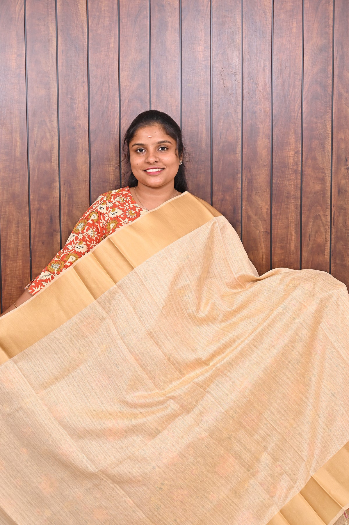 Function Wear Saree SLM-FWR-0013 - Cream with an all-over floral print - second view