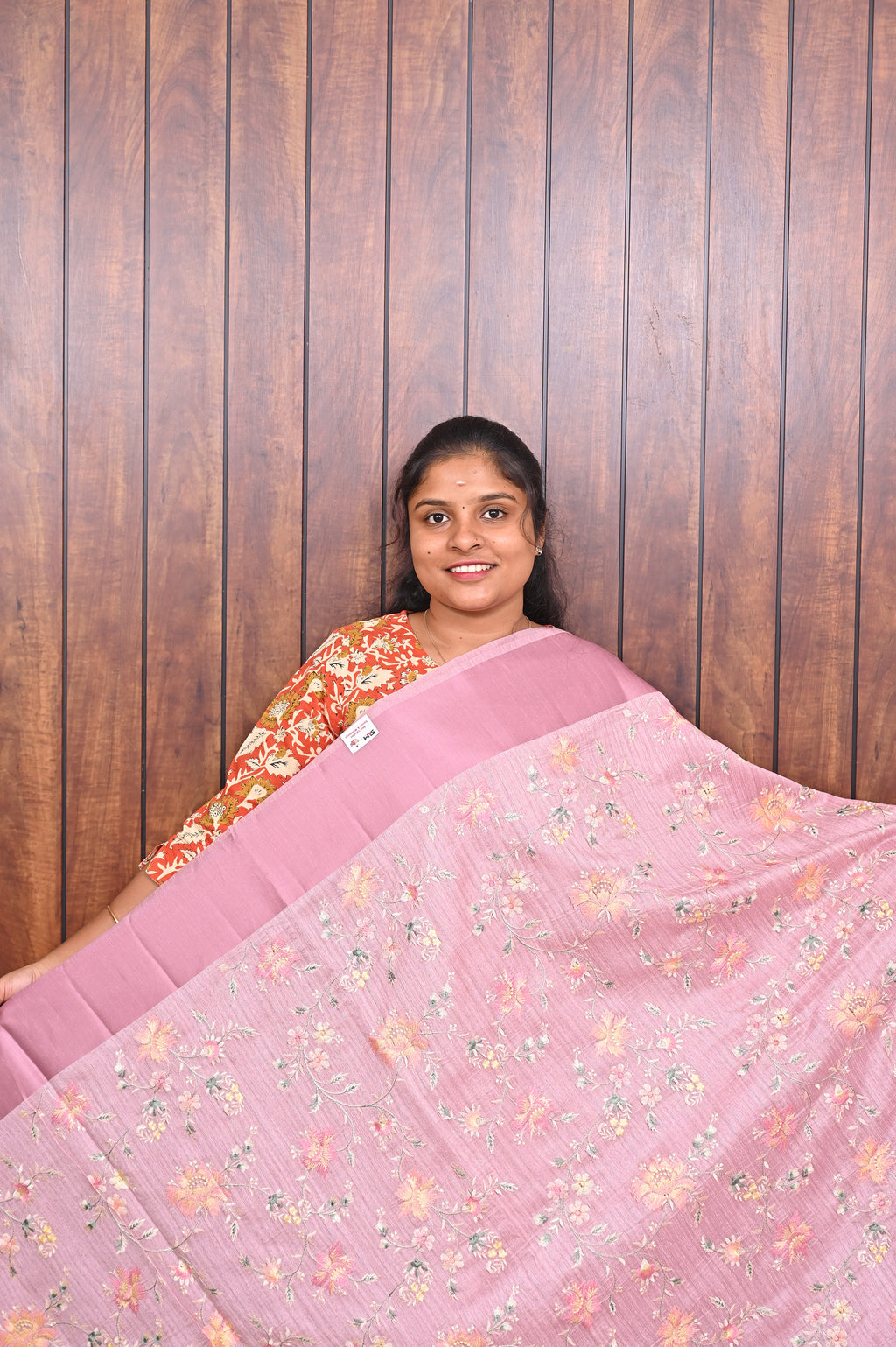 Function Wear Saree SLM-FWR-0014 - Light pink with an all-over floral print - front view