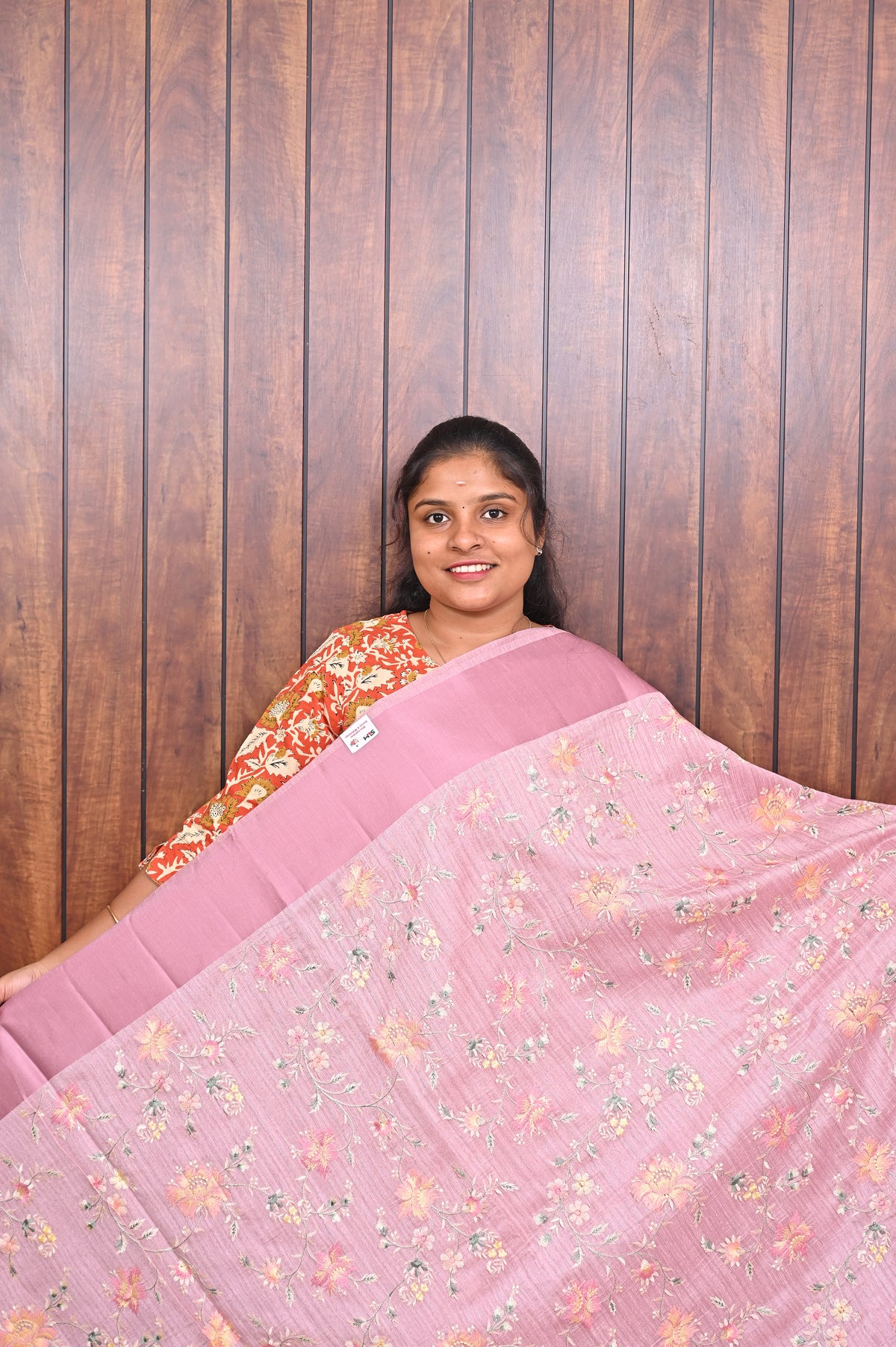 Function Wear Saree SLM-FWR-0014 - Light pink with an all-over floral print - front view