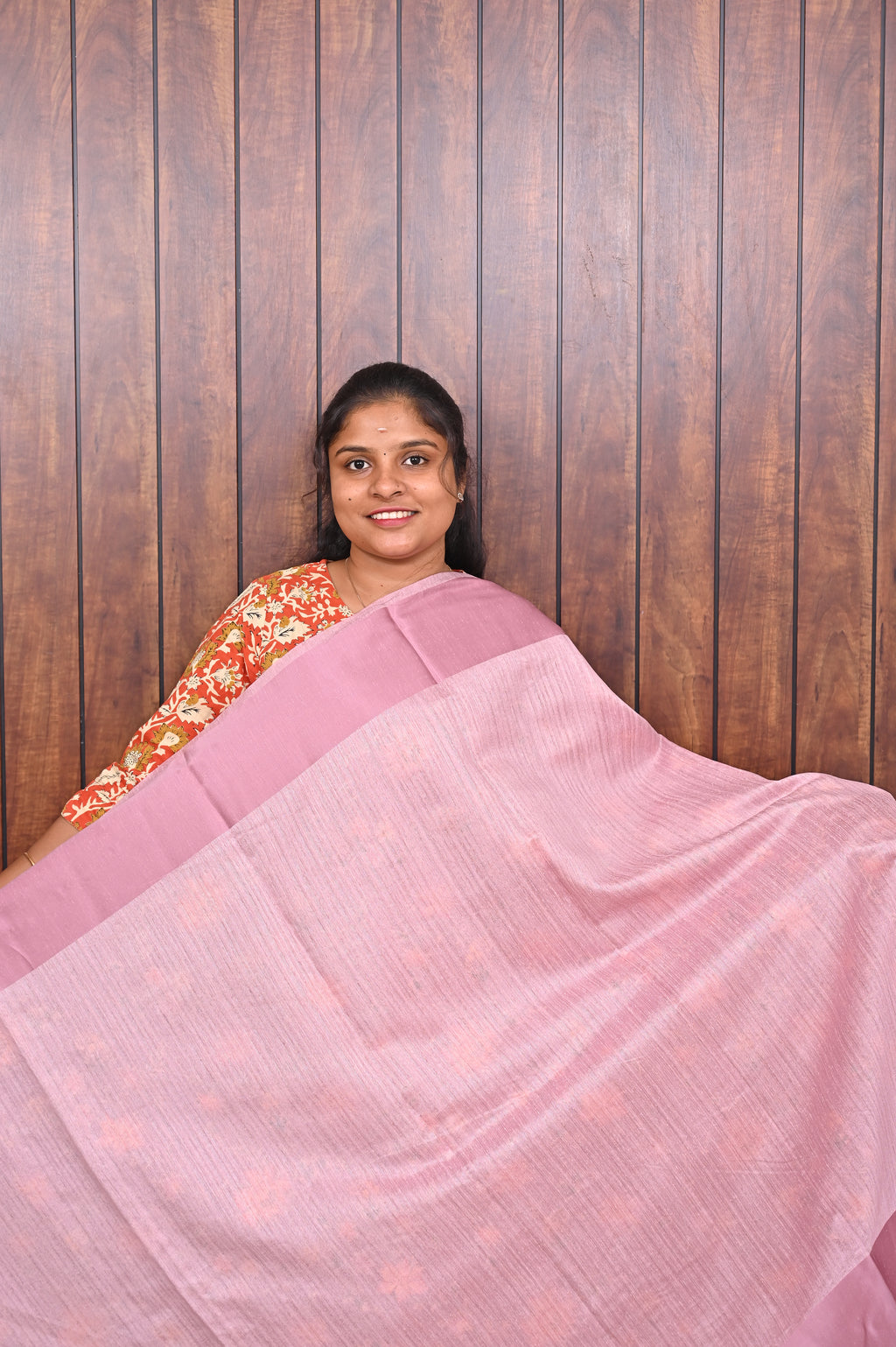 Function Wear Saree SLM-FWR-0014 - Light pink with an all-over floral print - second view