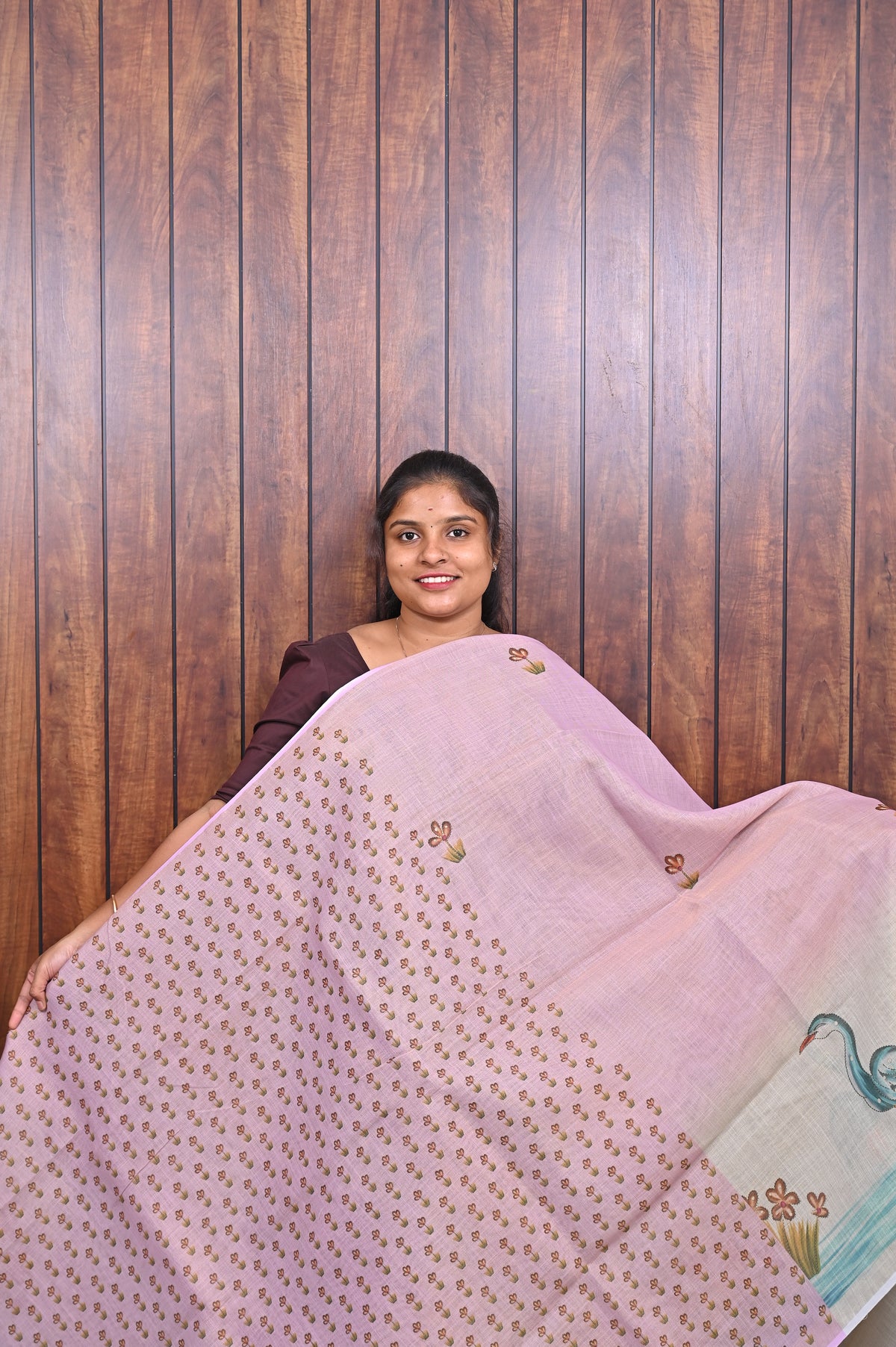 Function Wear Saree SLM-FWR-0017 - Pink with bird and floral motifs - second view