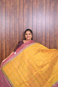 Function Wear Saree SLM-FWR-0018 - Mustard yellow with a pink border - front view