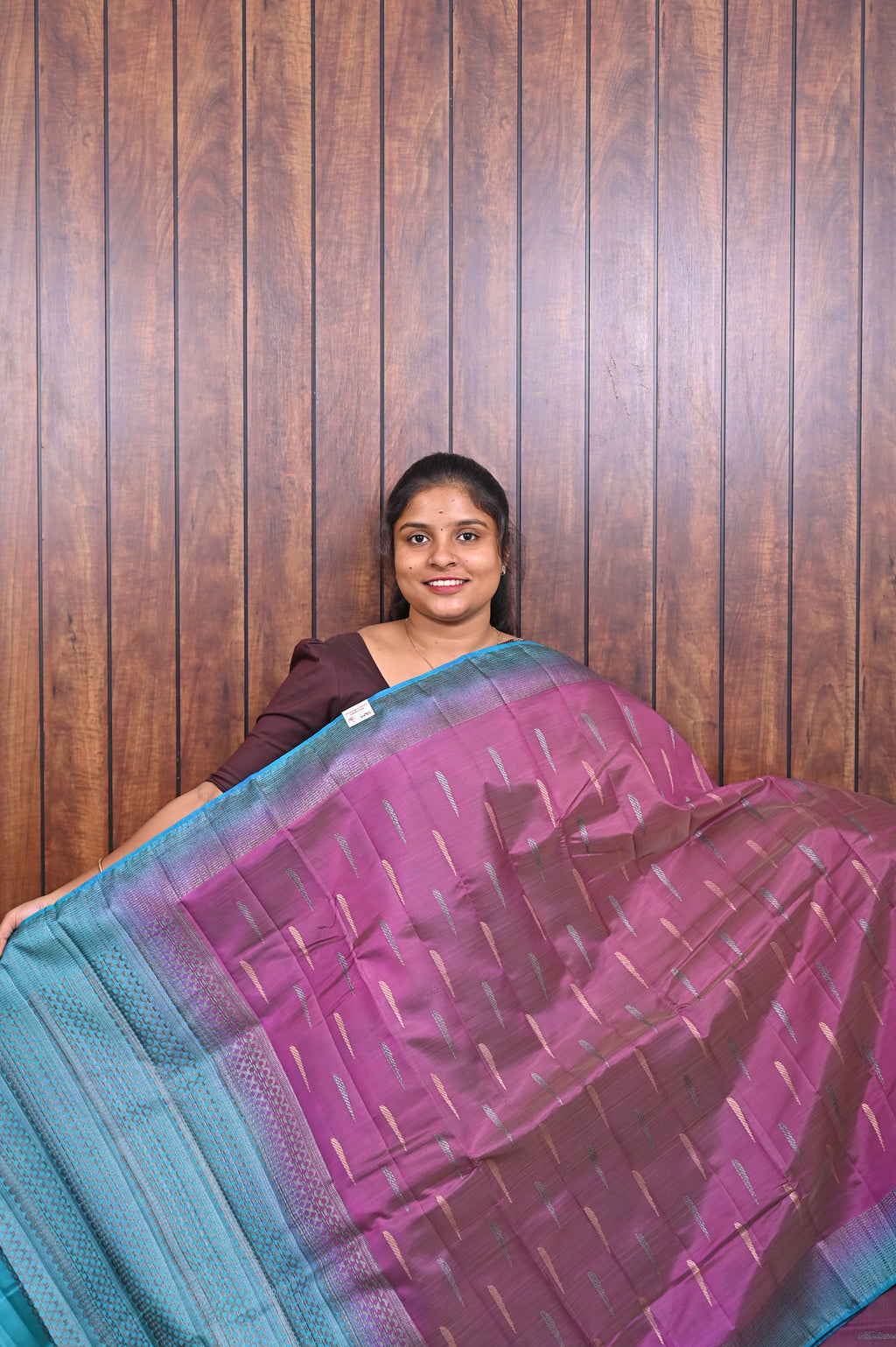 Function Wear Saree SLM-FWR-0020 - Magenta with a blue border - front view