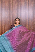 Function Wear Saree SLM-FWR-0020 - Magenta with a blue border - front view