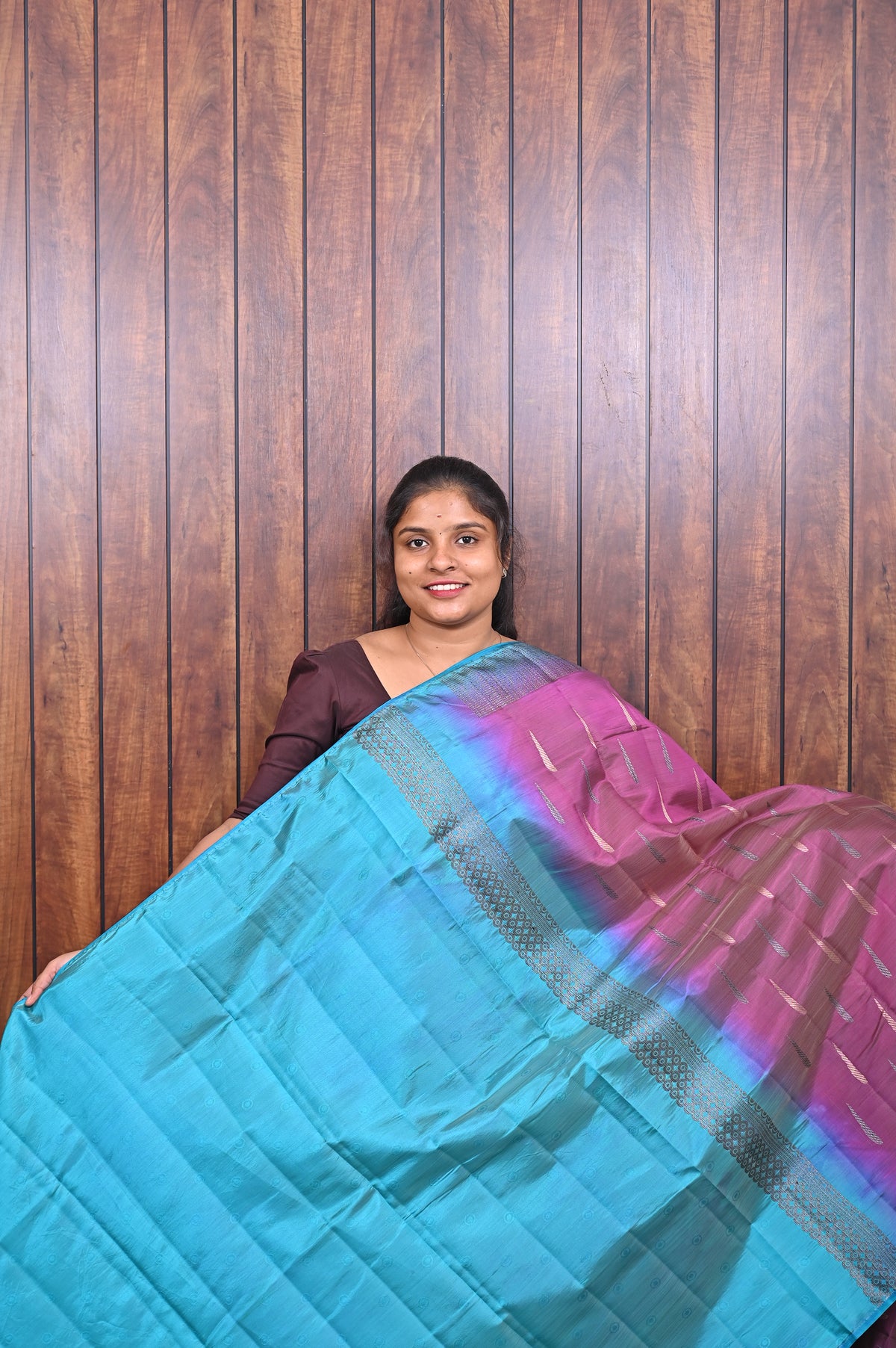Function Wear Saree SLM-FWR-0020 - Magenta with a blue border - second view