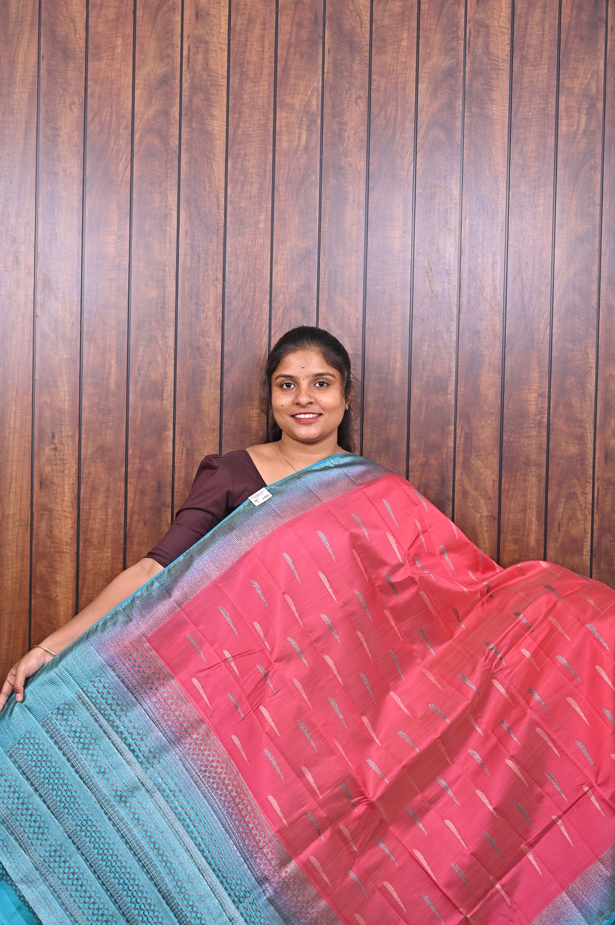 Function Wear Saree SLM-FWR-0022 - Rani pink with a blue border - front view