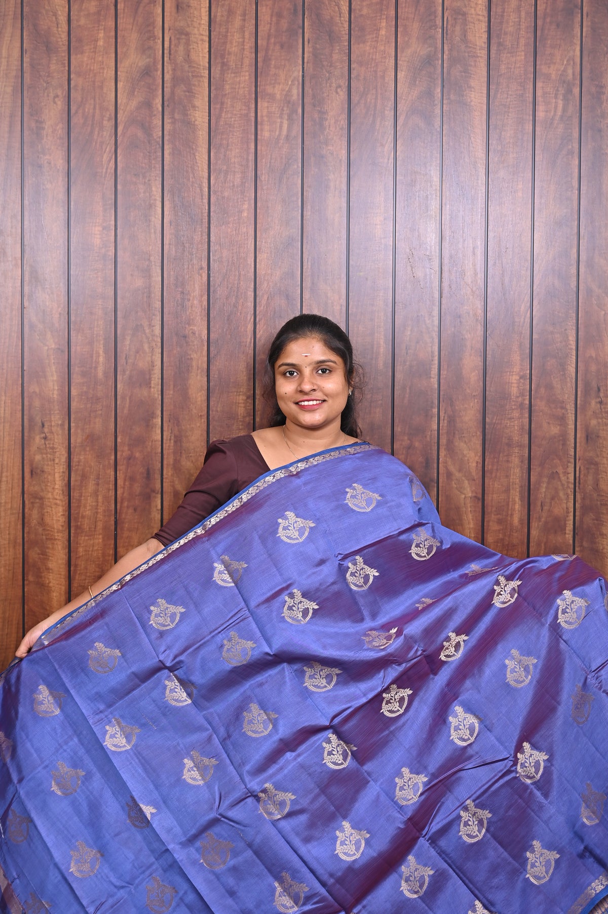 Function Wear Saree SLM-FWR-0027 - Royal blue with butta motifs - front view