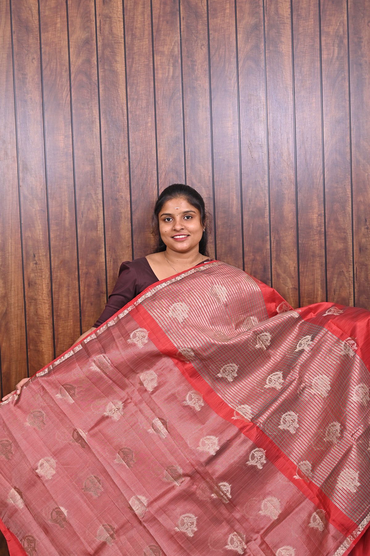 Function Wear Saree SLM-FWR-0028 - Red with butta motifs - second view