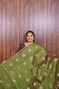 Function Wear Saree SLM-FWR-0029 - Olive green with butta motifs - front view