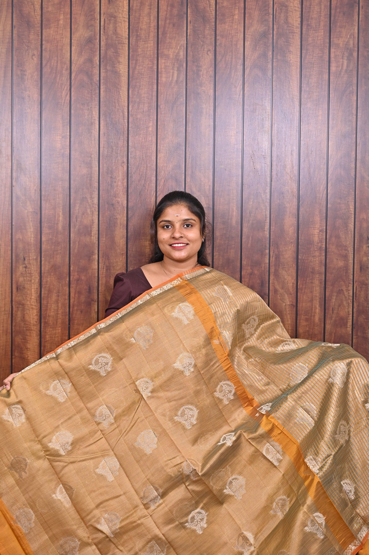 Function Wear Saree SLM-FWR-0031 - Mustard gold with butta motifs - second view