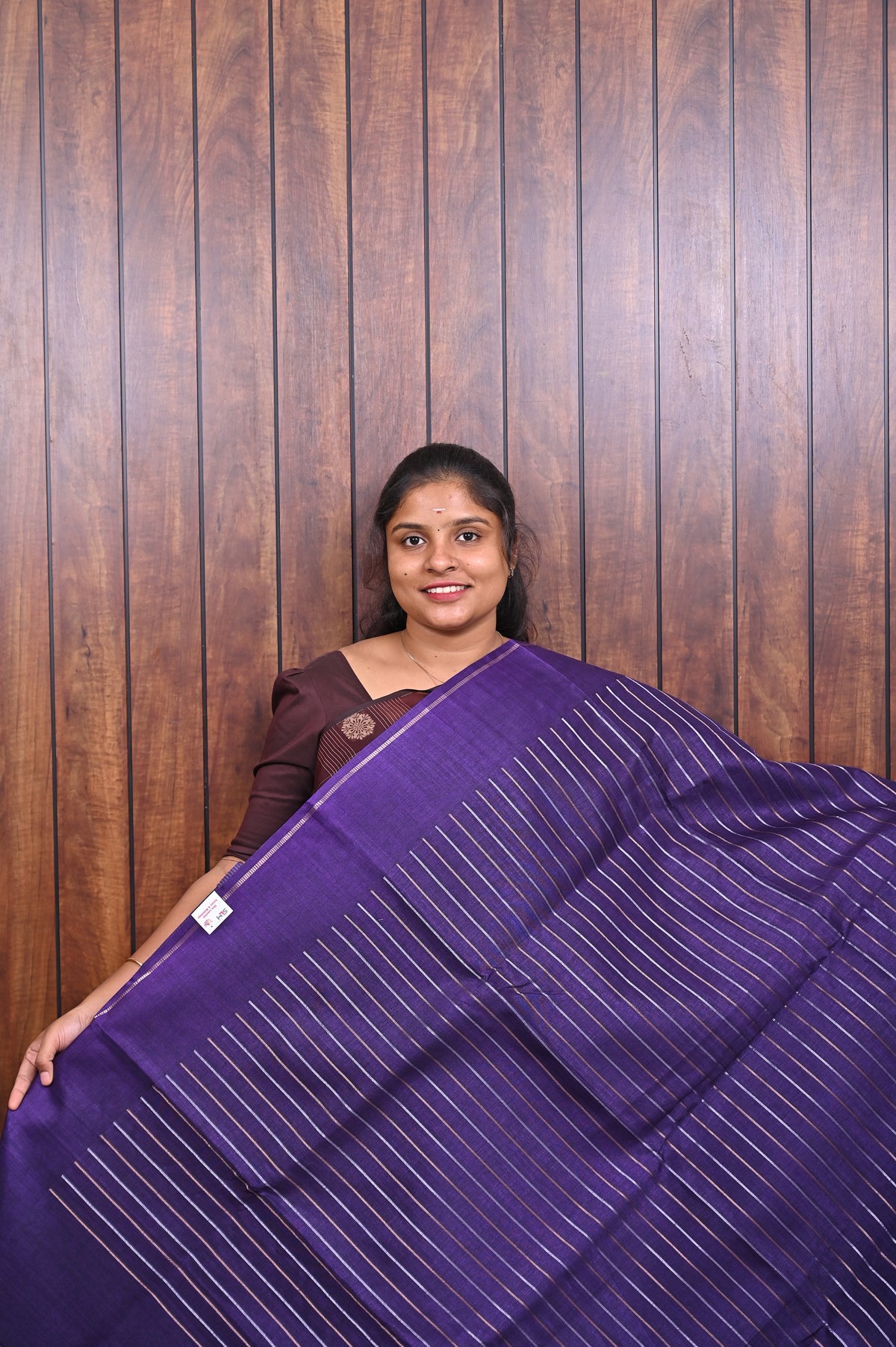 Function Wear Saree SLM-FWR-0032 - Violet with a striped pallu - front view