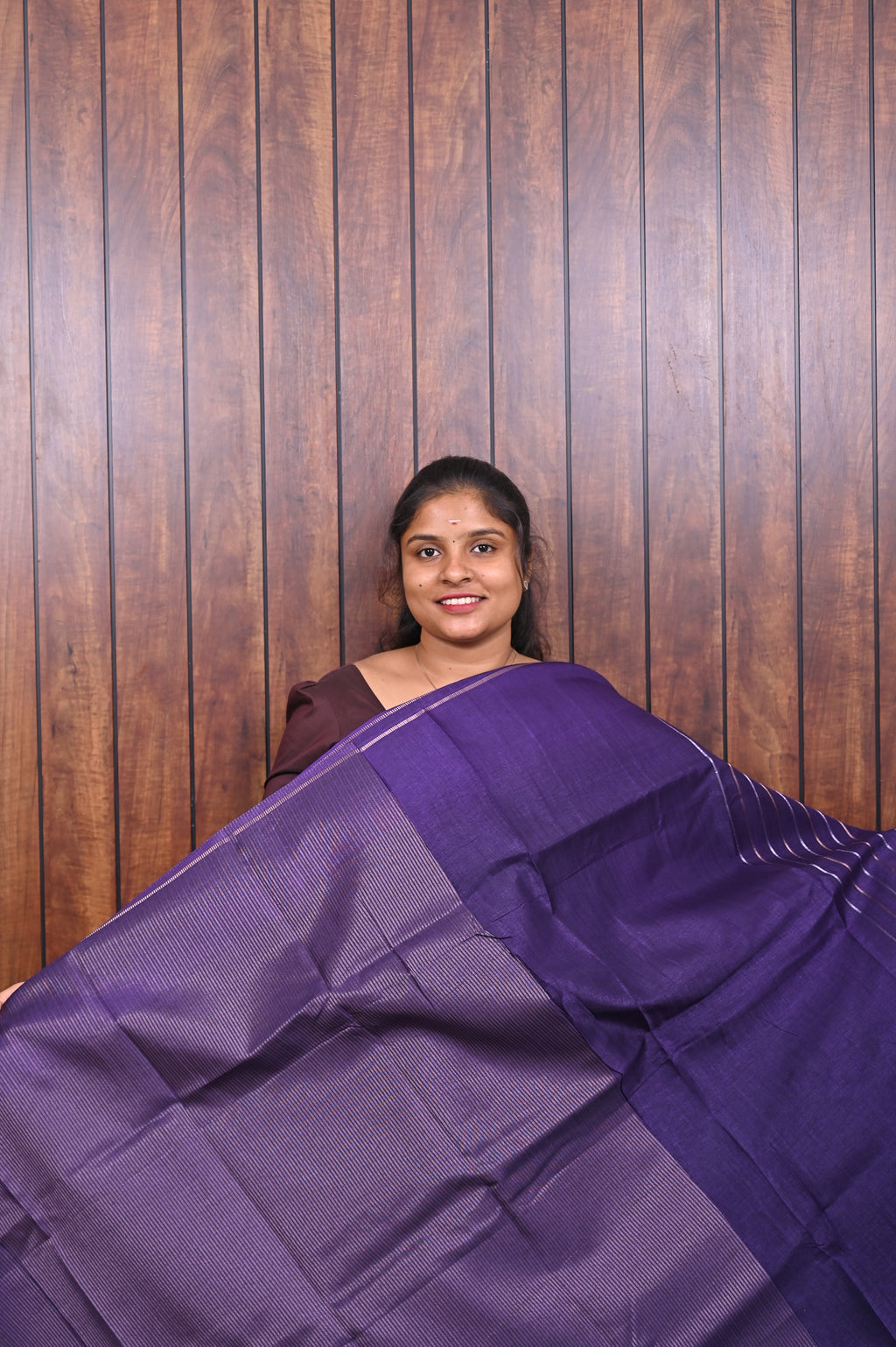Function Wear Saree SLM-FWR-0032 - Violet with a striped pallu - second view