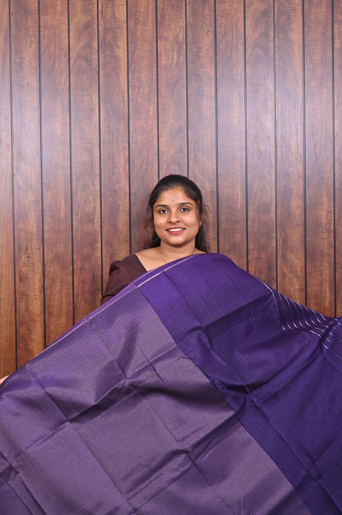 Function Wear Saree SLM-FWR-0032 - Violet with a striped pallu - second view