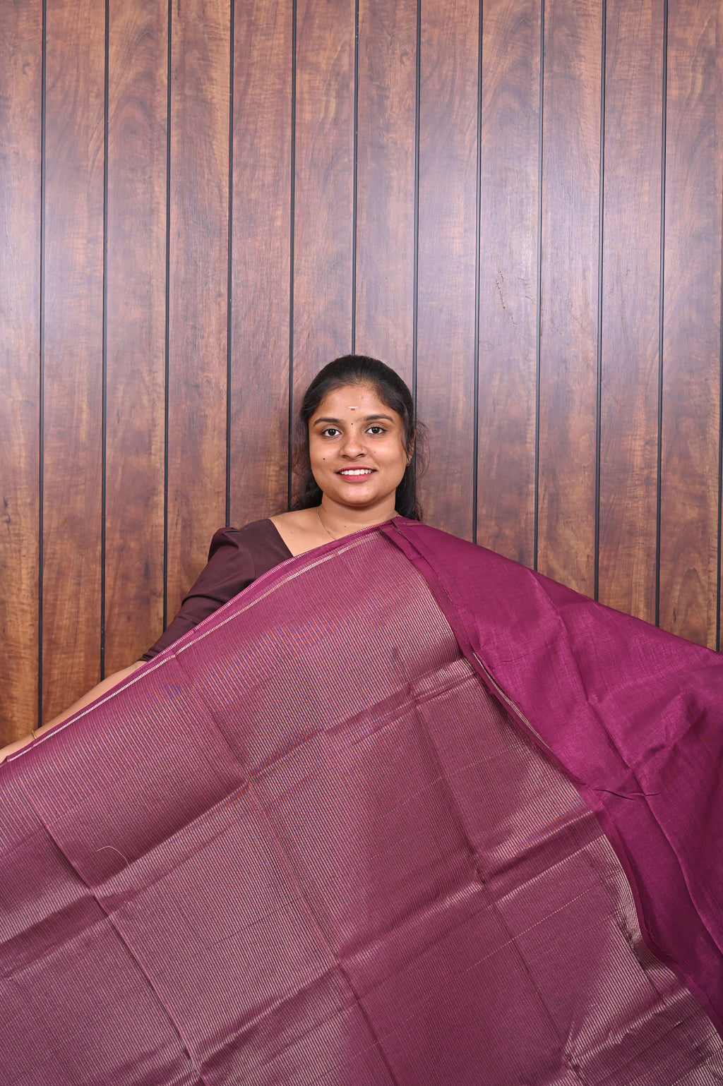 Function Wear Saree SLM-FWR-0033 - Wine plum with a striped pallu - second view