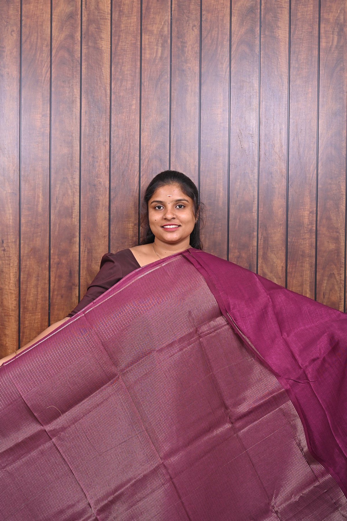 Function Wear Saree SLM-FWR-0033 - Wine plum with a striped pallu - second view