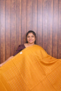 Function Wear Saree SLM-FWR-0035 - Mustard yellow with a striped pallu - front view