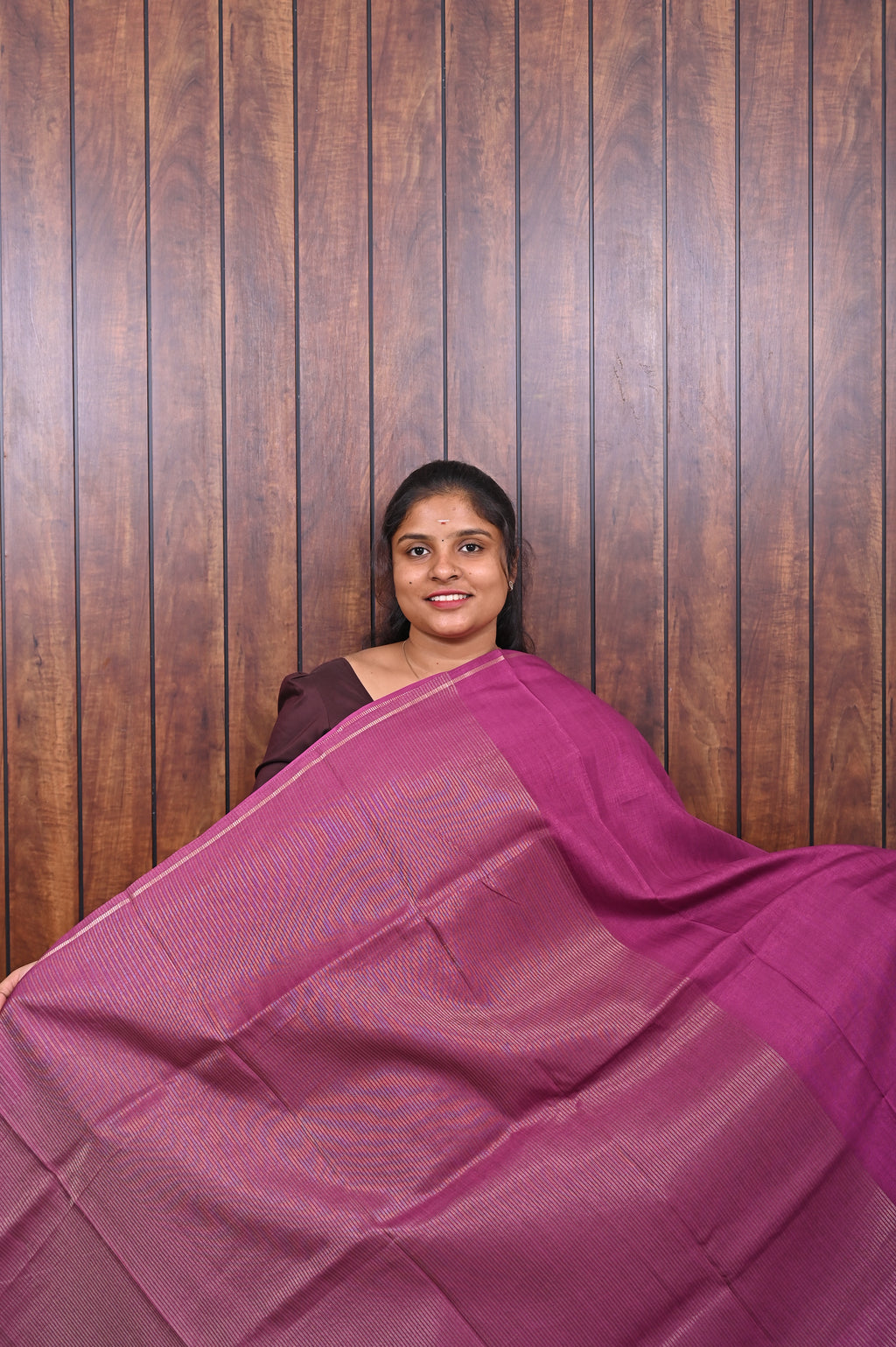 Function Wear Saree SLM-FWR-0036 - Magenta with a striped pallu - second view