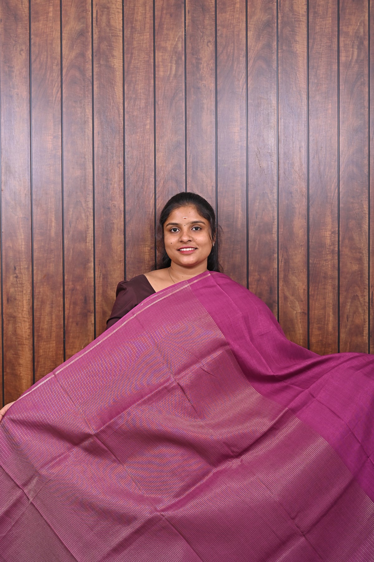 Function Wear Saree SLM-FWR-0036 - Magenta with a striped pallu - second view