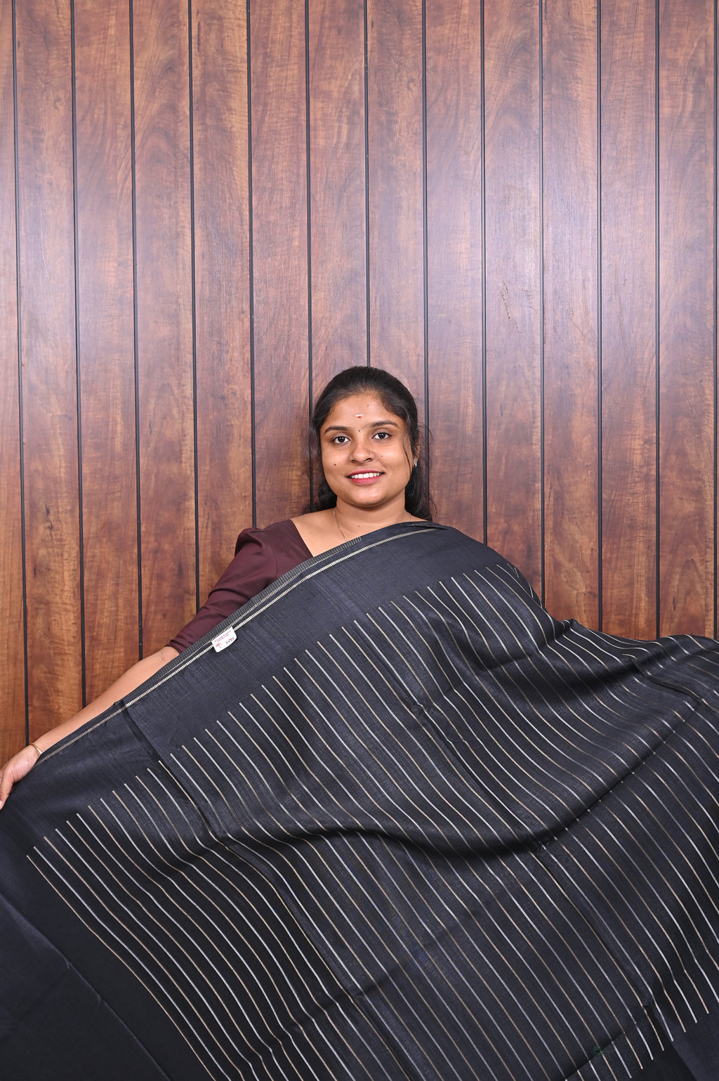 Function Wear Saree SLM-FWR-0038 - Black with a striped pallu - front view