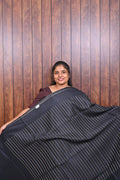 Function Wear Saree SLM-FWR-0038 - Black with a striped pallu - front view