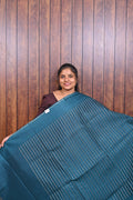 Function Wear Saree SLM-FWR-0041 - Teal with a striped pallu - front view