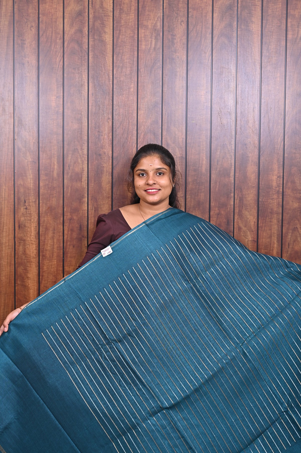 Function Wear Saree SLM-FWR-0041 - Teal with a striped pallu - front view