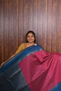 Jute Banarasi Saree SLM-JBN-0007 - Rani pink with a blue border and navy pallu - front view
