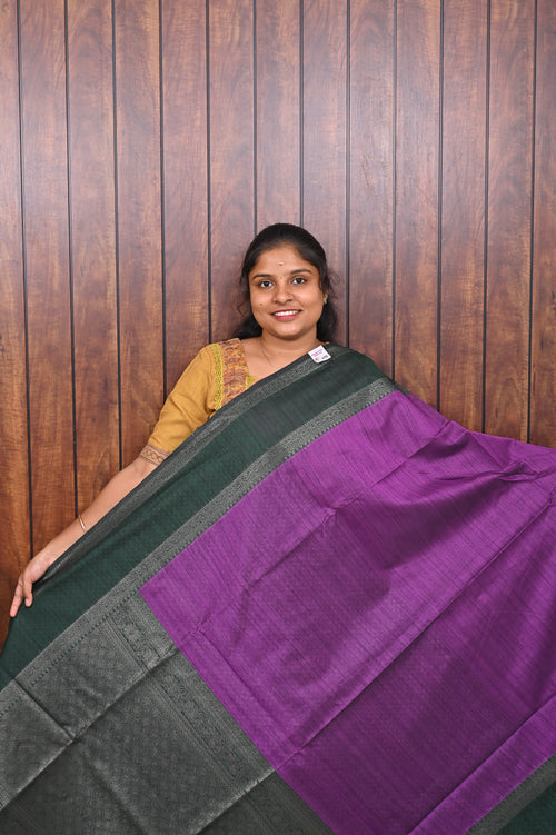 Jute Banarasi Saree SLM-JBN-0008 - Purple with a bottle green border and pallu - front view