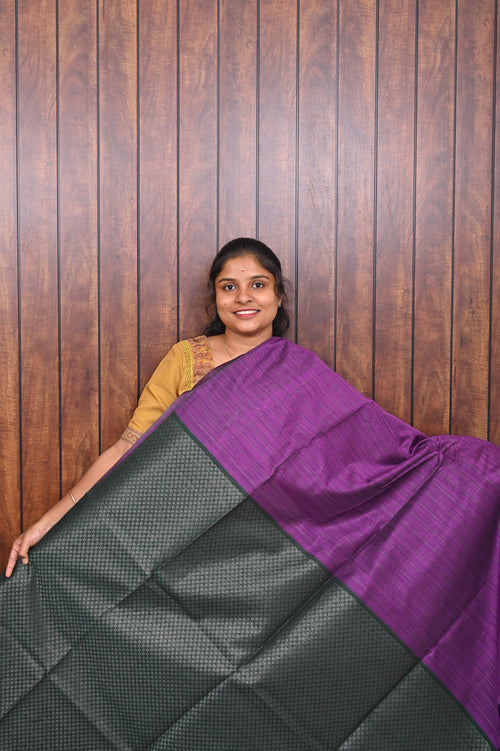 Jute Banarasi Saree SLM-JBN-0008 - Purple with a bottle green border and pallu - second view