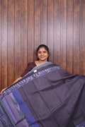 Kota Manipuri Saree SLM-KTM-0005 - Aubergine with a blue geometric pallu - front view
