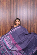 Kota Manipuri Saree SLM-KTM-0007 - Indigo purple with a geometric pallu - front view