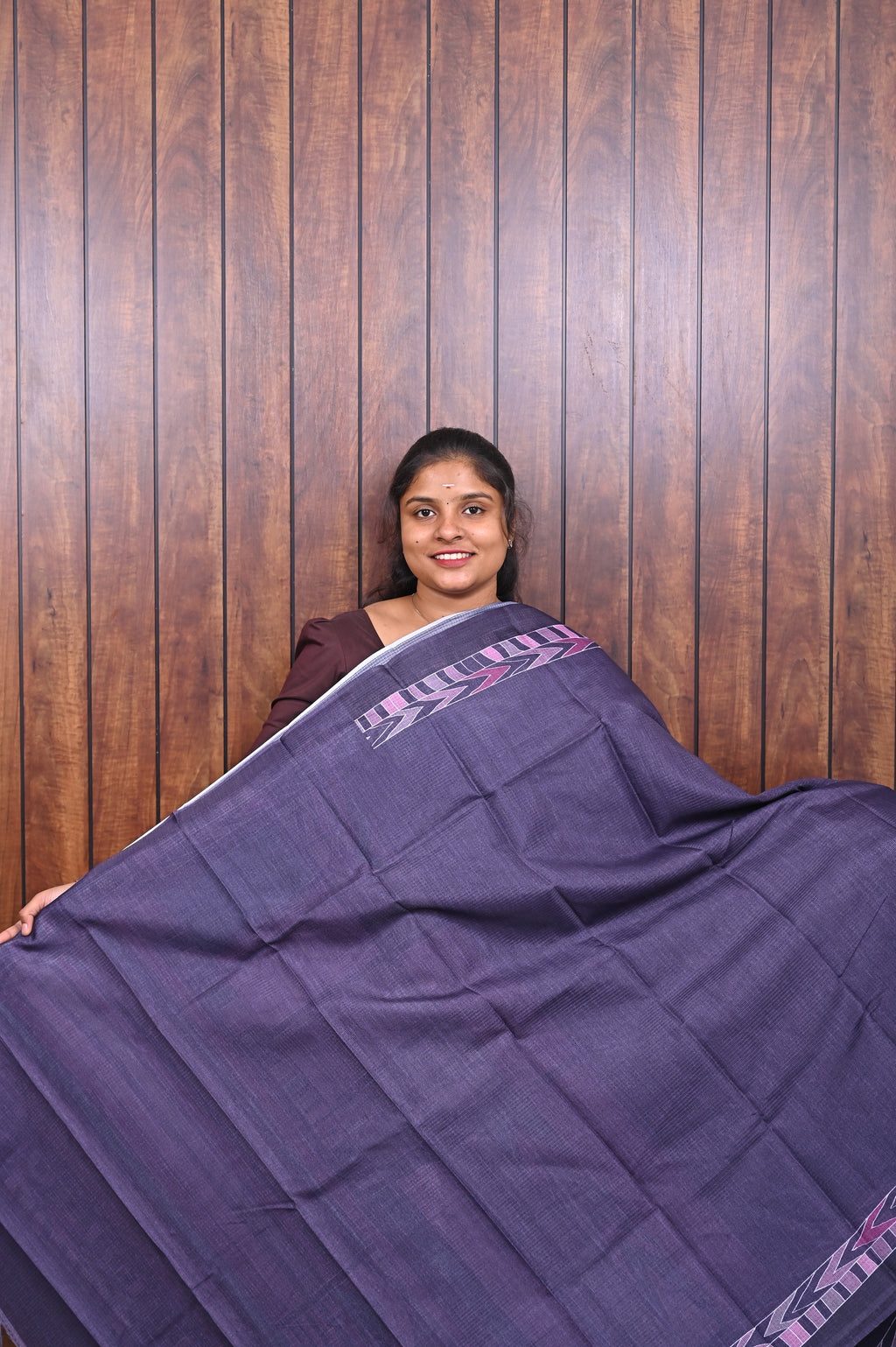Kota Manipuri Saree SLM-KTM-0007 - Indigo purple with a geometric pallu - second view