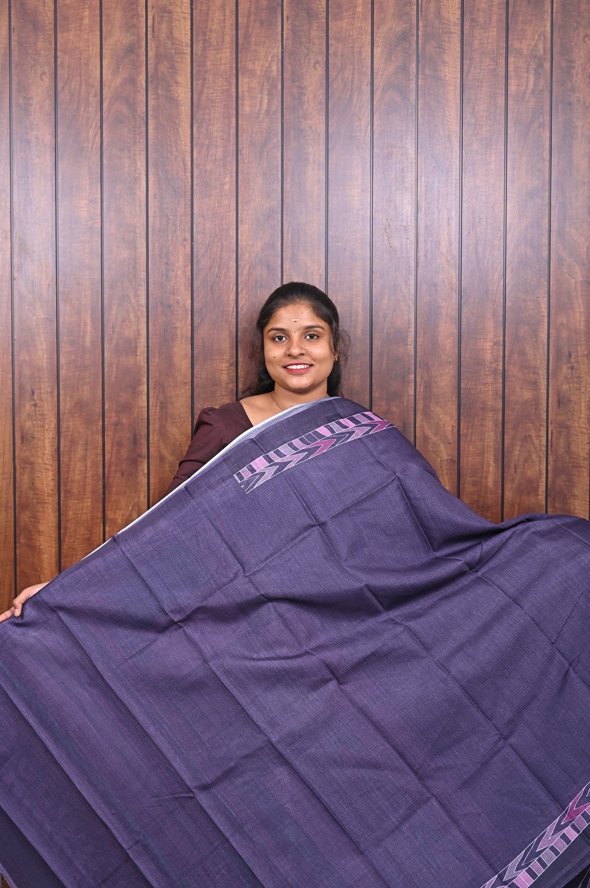 Kota Manipuri Saree SLM-KTM-0007 - Indigo purple with a geometric pallu - second view