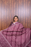 Kota Manipuri Saree SLM-KTM-0008 - Maroon with white stripes and a printed border - front view
