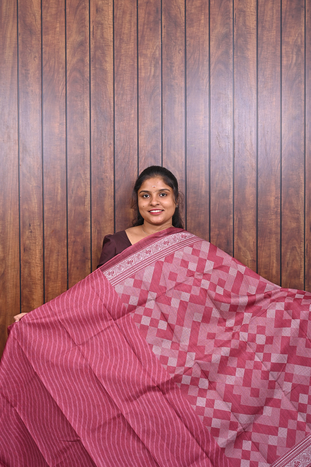 Kota Manipuri Saree SLM-KTM-0012 - Rose pink with a checkerboard pattern - second view
