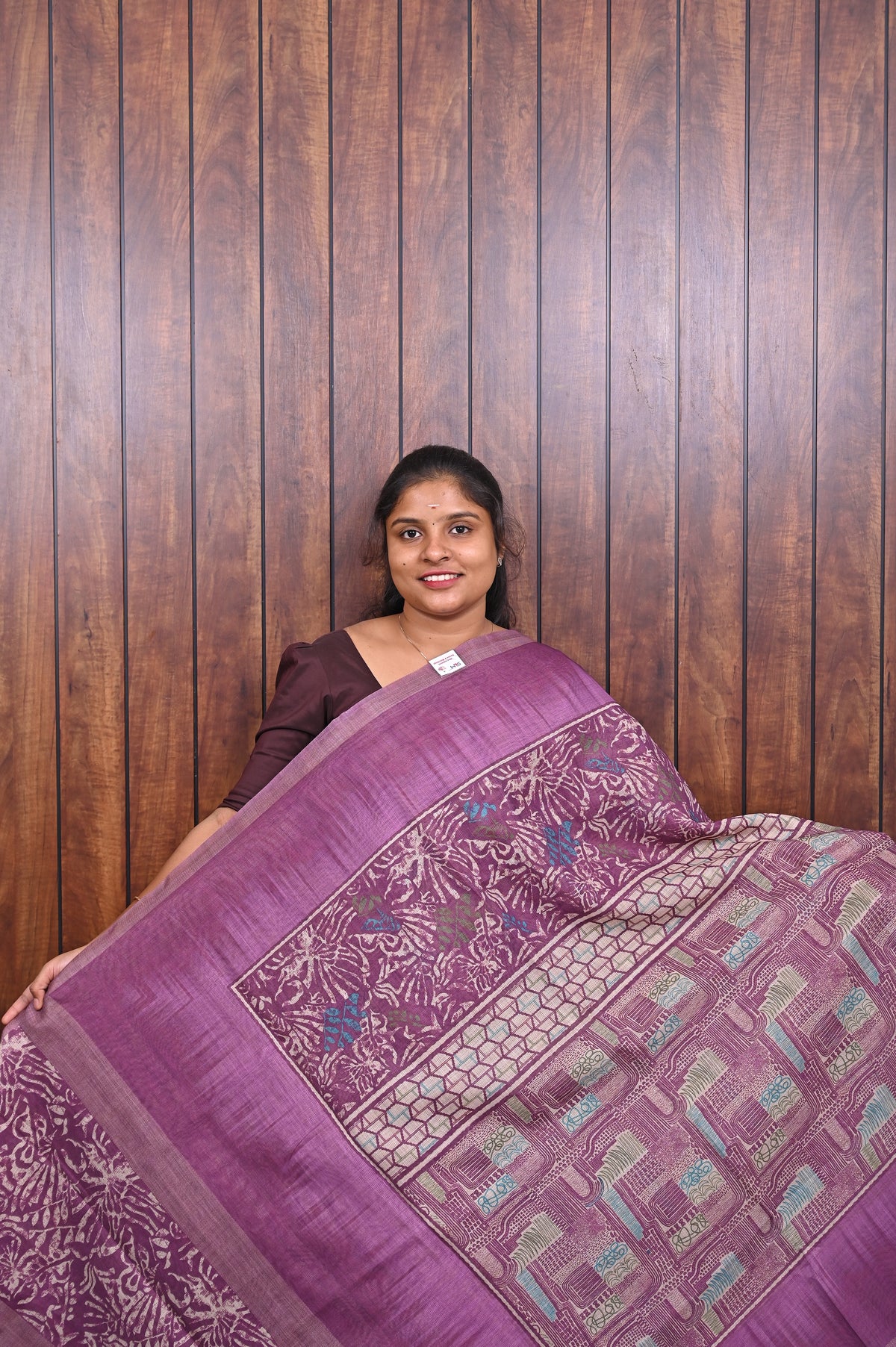 Kota Manipuri Saree SLM-KTM-0015 - Orchid purple with a printed patterned pallu - front view