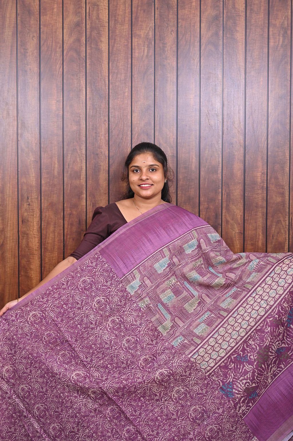 Kota Manipuri Saree SLM-KTM-0015 - Orchid purple with a printed patterned pallu - second view