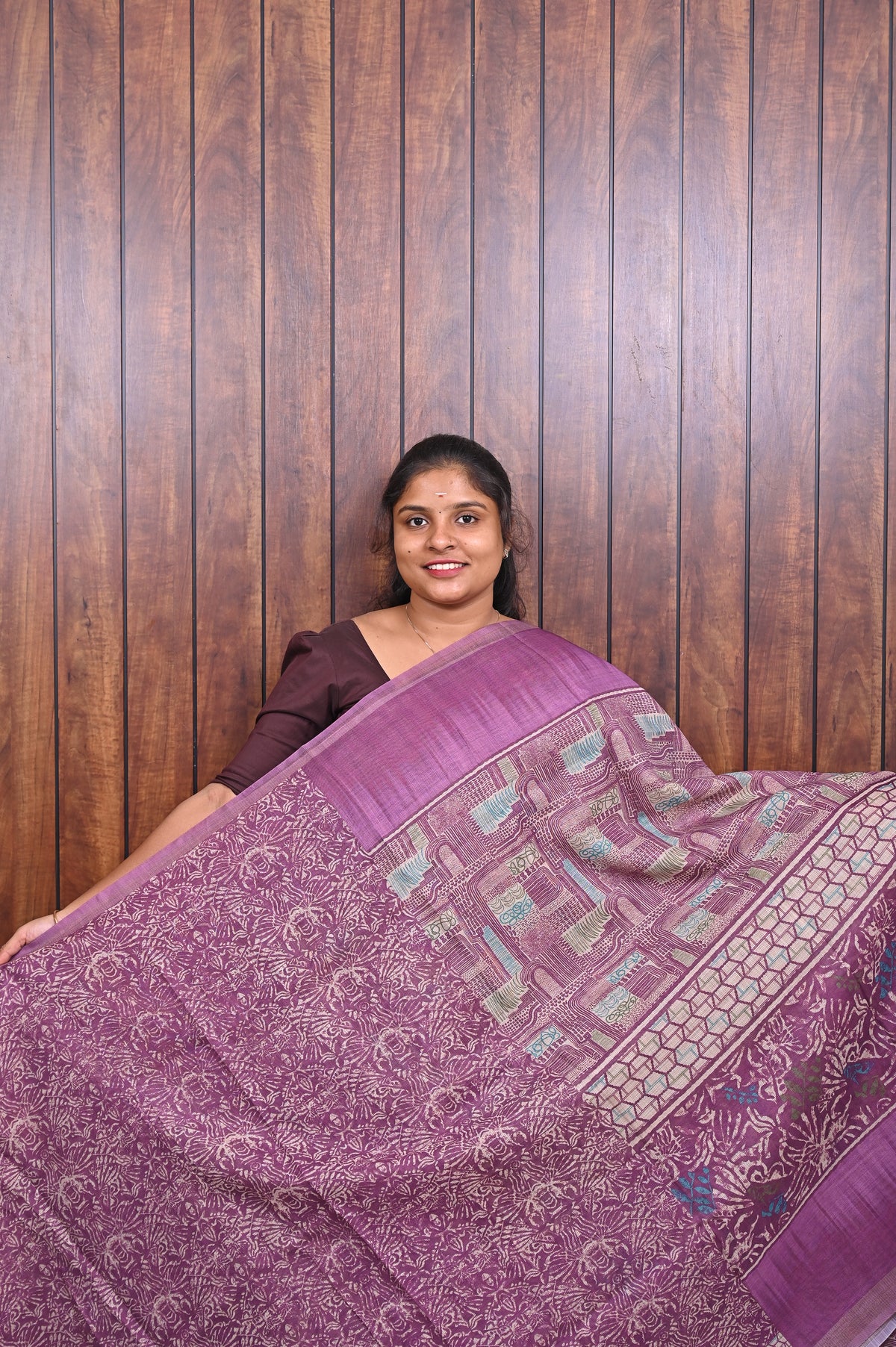 Kota Manipuri Saree SLM-KTM-0015 - Orchid purple with a printed patterned pallu - second view