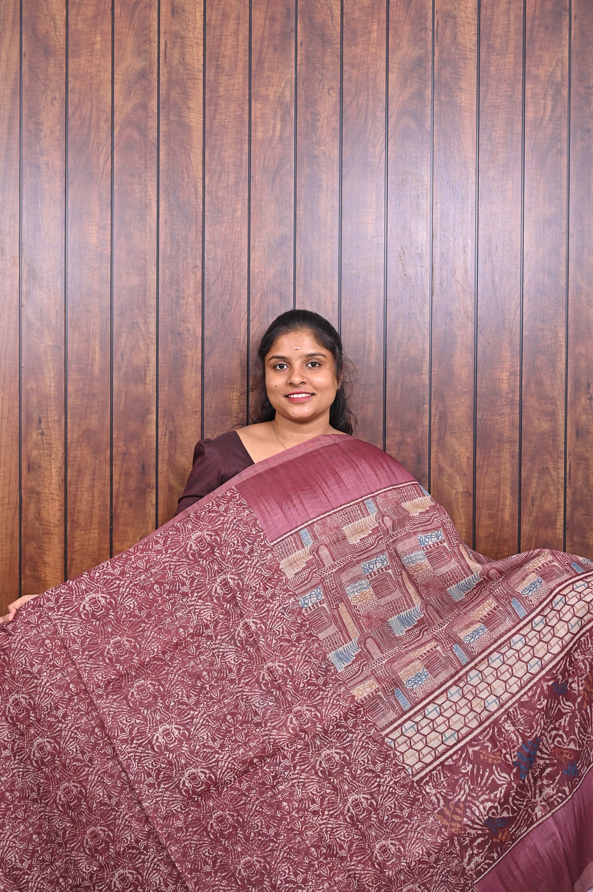Kota Manipuri Saree SLM-KTM-0017 - Rose with a printed patterned pallu - second view